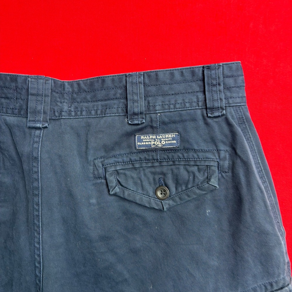 Polo Ralph Lauren Mens Cargo Shorts Navy Blue Cotton Classic Polo Chino Size 35 - Picture 7 of 7